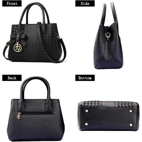Women's Black Fashion Ladies Pu Leather Top Handle Satchel Shoulder Tote Bags